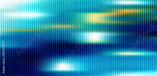 Fototapeta Fractal glass gradient background with vertical lines and flowing wave pattern in blue and yellow tones. Abstract digital texture for design and print. Vector illustration