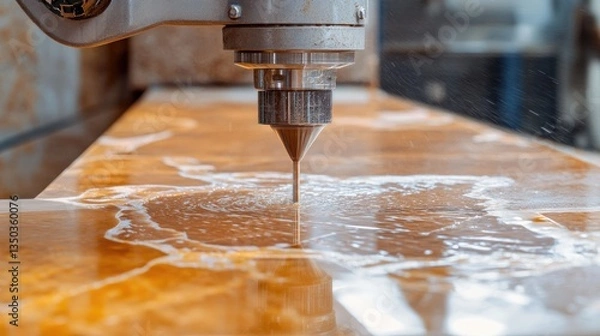 Fototapeta Close-up of a high-speed ceramic cutting machine shaping tiles with accuracy.