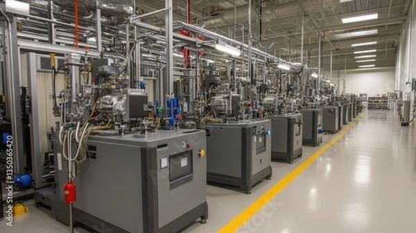 Fototapeta Rubber injection molding machines creating precise components in an advanced processing plant.