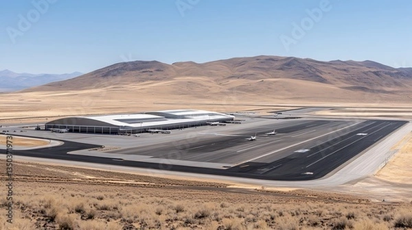 Fototapeta An aerial view of a runway and airport in a desert