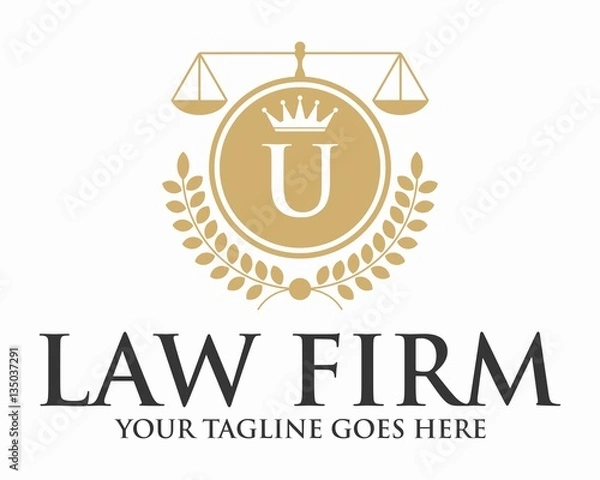 Fototapeta INITIAL U LAW FIRM WITH CROWN AND CREST LOGO TEMPLATE