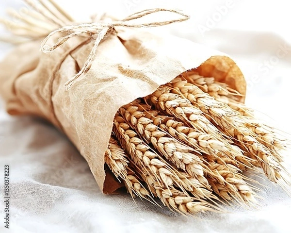 Fototapeta Wrapped Wheat Sheaves on Linen
