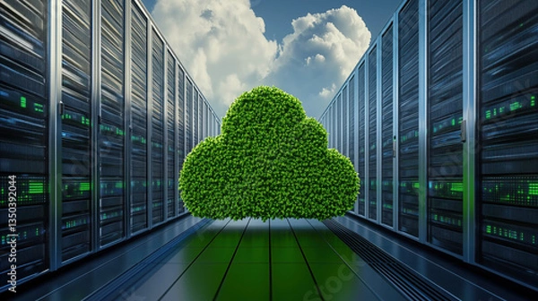 Fototapeta Cloud Computing Servers Powered by Green Energy, Showcasing Sustainable Technology for the Future