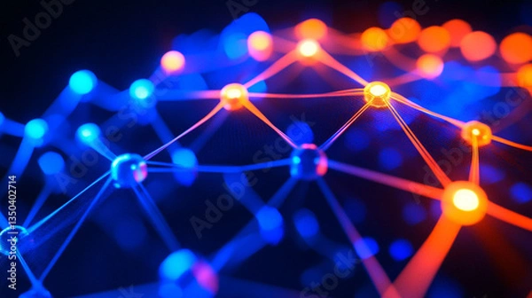 Obraz Abstract representation of interconnected nodes and lines in vibrant colors against a dark background