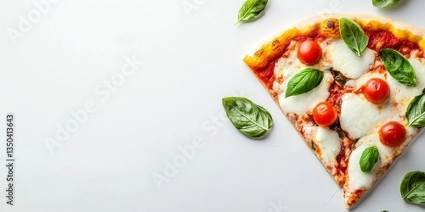 Fototapeta Freshly Baked Pizza Slice with Mozzarella, Tomatoes, and Basil