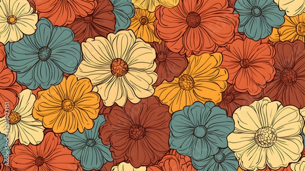 Fototapeta Retro floral pattern, autumn colors, close-up,  background texture for design projects