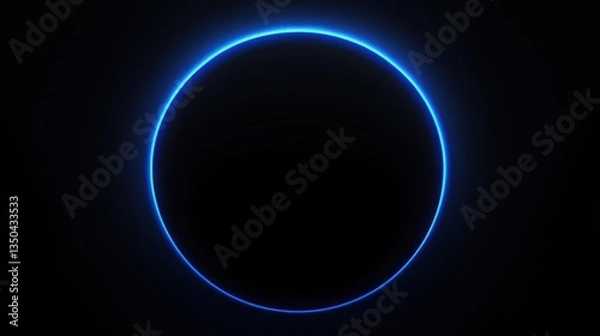 Obraz Crafting a cosmic illusion with a glowing blue halo against a deep black void, evoking a sense of mystery and technological wonder in a captivating symmetrical layout