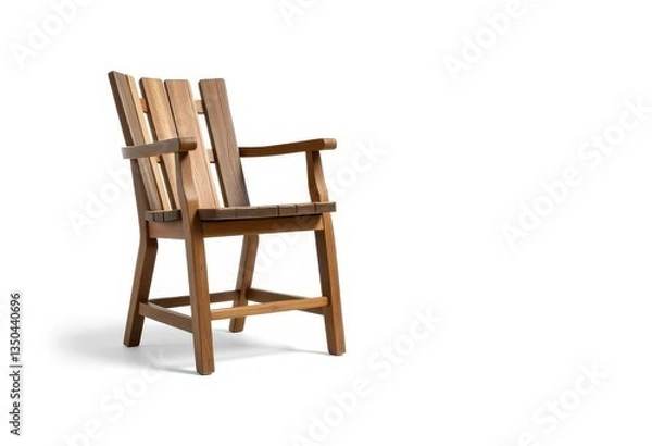 Fototapeta Single, weathered, wooden chair isolated on pure white background, background, object