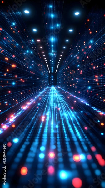 Obraz Digital Tunnel Glowing Lines Futuristic Abstract Background