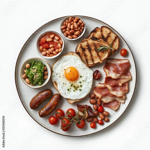 Fototapeta Full English Breakfast Platter with Various Ingredients