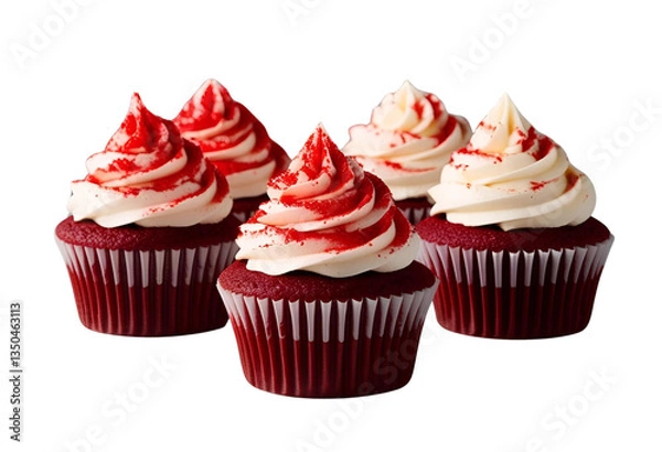 Fototapeta Red velvet cupcake isolated, featuring rich color, creamy frosting, moist texture, and delicious dessert appeal