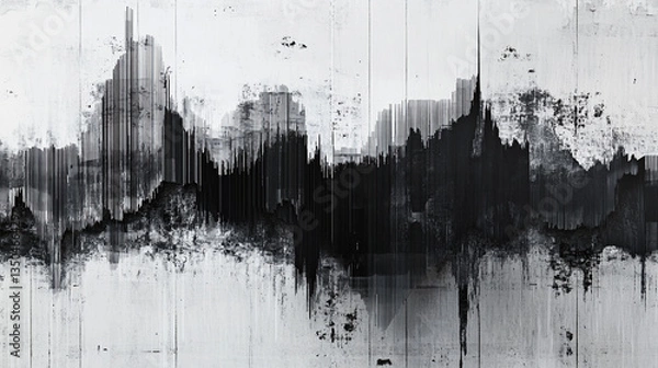 Fototapeta Abstract black and white soundwave pattern with textured layers creating a dynamic visual effect