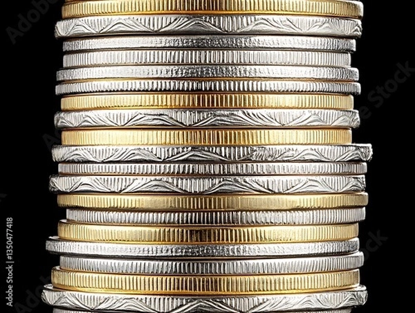 Obraz Stacked coins of gold and silver sit in a row