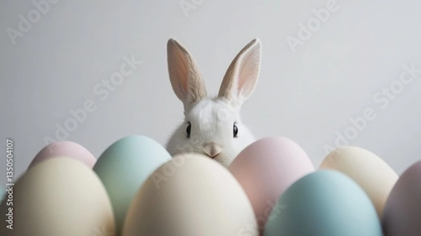 Obraz Easter Bunny Hiding Behind Colorful Eggs