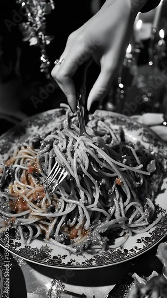 Obraz Monochrome Spaghetti Delight, A Culinary Composition of Elegance