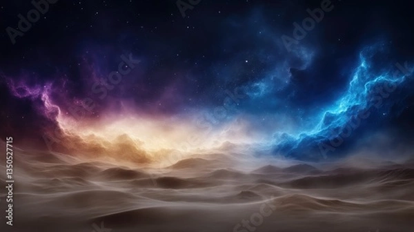 Fototapeta Cosmic desert landscape bathed in nebula light