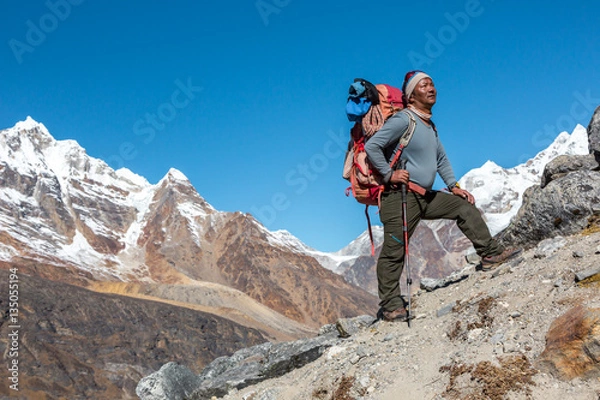 Obraz High Altitude Himalaya Nepalese Guide looking Up