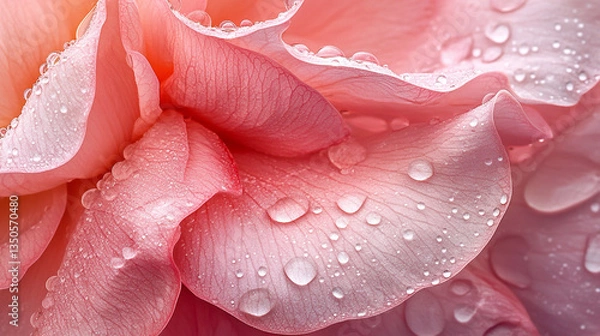 Obraz Close-up of a pink rose petal adorned with water droplets, showcasing nature's beauty in soft light