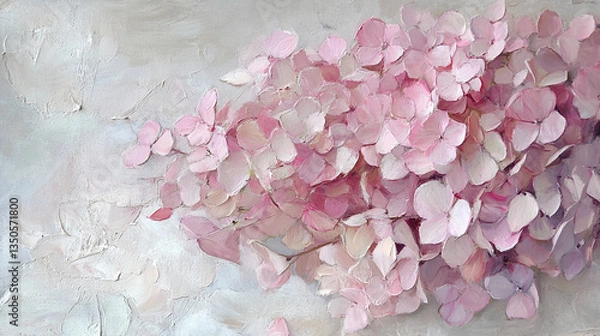 Fototapeta A delicate arrangement of pink hydrangea petals on a soft, textured background, evoking tranquility