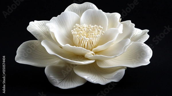 Fototapeta Elegant white flower sculpture with intricate petal details against a dark background, showcasing artistry