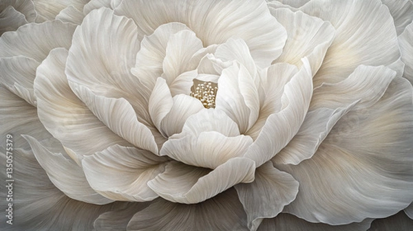 Fototapeta Close-up view of a delicate white flower with intricate petal details, set against a soft background
