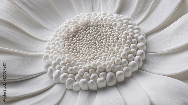 Fototapeta Close-up of a delicate white flower showcasing intricate petal details and textured center, conveying elegance