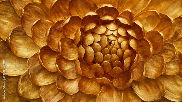 Fototapeta A close-up view of a golden flower blossom, showcasing intricate petal details and a warm background