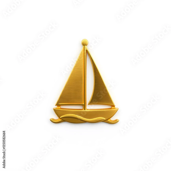 Fototapeta Sailboat gold metal icon on white background. Generative AI