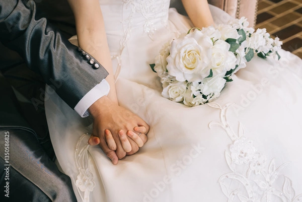 Obraz はなよめ 花嫁 ウエディングドレス 手 ネイル 結婚式 wedding ベール 手を繋ぐ