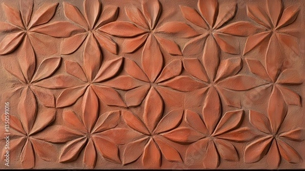 Fototapeta Embossed Terracotta Tile with Floral Pattern