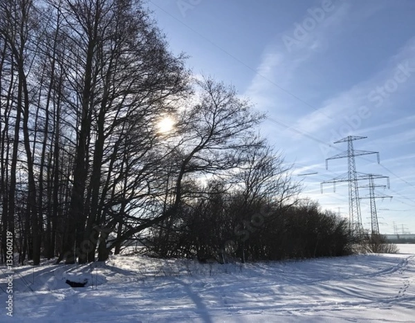 Obraz Wintertag mit Schnee bei Sonne und blauem Himmel - Natur pur