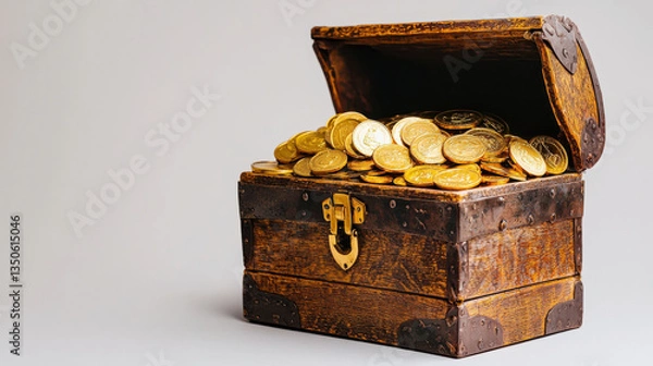 Fototapeta treasure chest overflowing with gold coins, symbolizing wealth and adventure, captures imagination