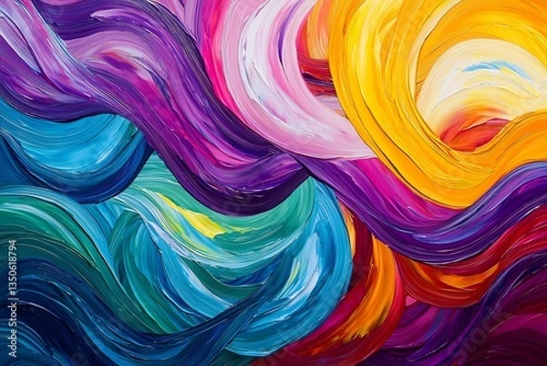 Fototapeta Colorful Abstract Oil Painting Texture with Swirls and Flowing Brushstrokes