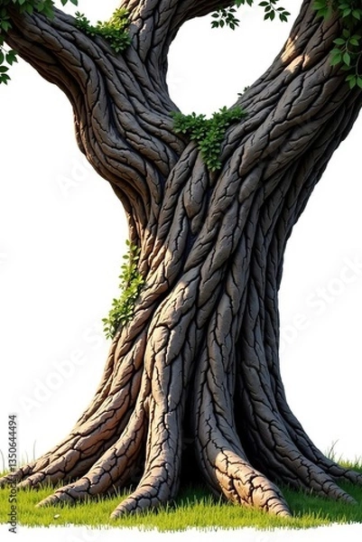 Fototapeta Thick and gnarled tree trunk branches isolated, bark, rustic, wood