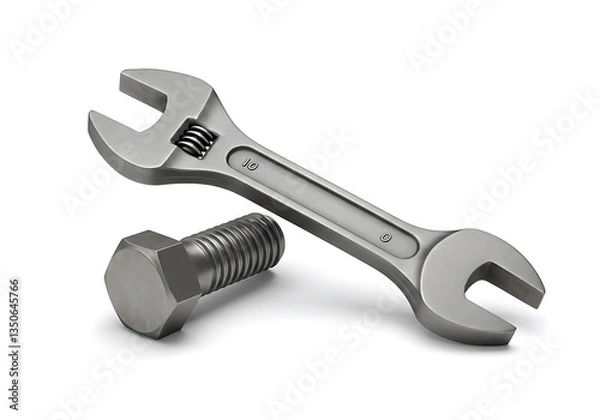 Fototapeta  3D adjustable wrench with a large bolt lying next to it,