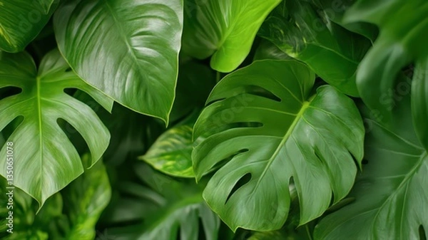 Fototapeta Lush Green Tropical Foliage Close Up