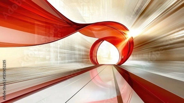 Fototapeta Vibrant red and white abstract flowing lines background, clean and technology-driven.
