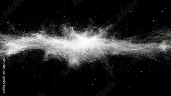 Fototapeta Abstract cosmic dust cloud, glowing white particles on black background. Sparkling effect, ethereal and otherworldly. Ideal for science, technology, and space themes.