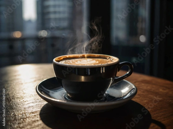 Fototapeta A cup of coffee adds warmth to the cozy room.