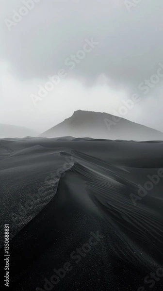 Obraz Black Sand Desert Landscape with Minimalistic Aesthetic