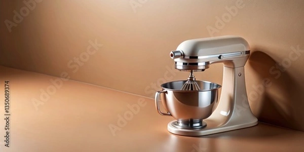 Fototapeta Elegant Mixer in Soft Feminine Fashion Photography - Bird's Eye View, Flat Lay on Solid Color Backdrop, Ideal for Lifestyle and Design Projects, Perfect for Creative Copy Space