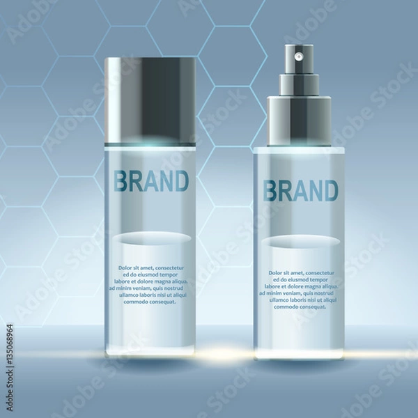 Fototapeta Vector realistic cosmetic bottles with natural elements.