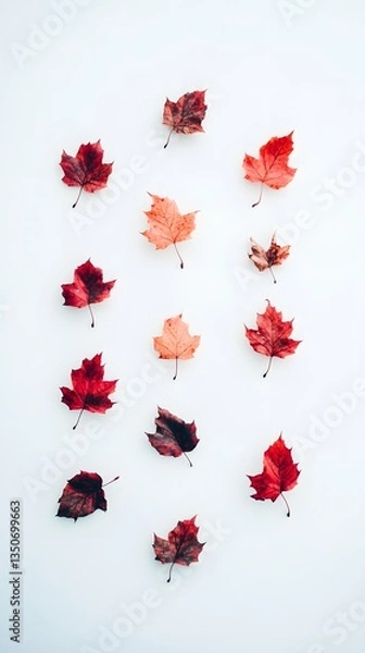 Fototapeta Autumn Maple Leaves Pattern White Background