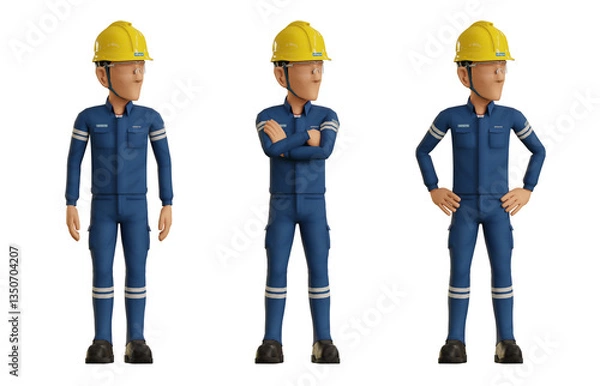 Fototapeta Isolate industrial operator is looking at something  beside himself