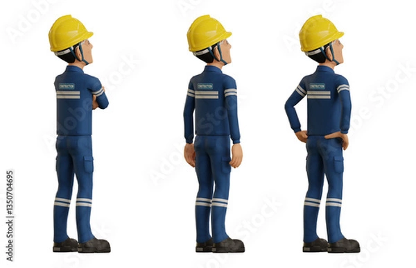 Fototapeta Isolate industrial operator is looking at something on the ceiling