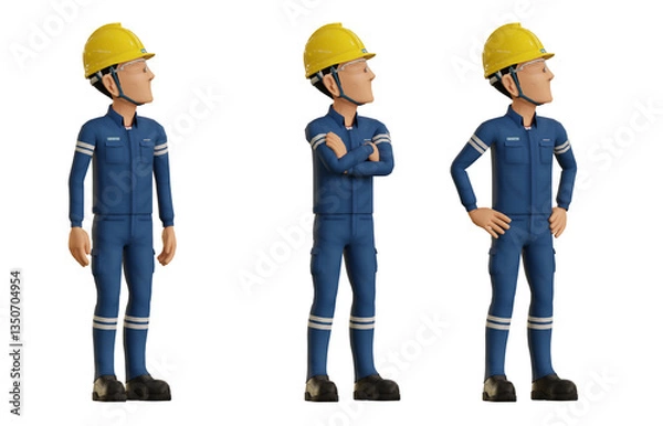 Fototapeta Isolate industrial operator is looking at something on the ceiling