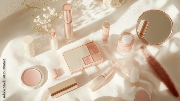 Obraz 陽だまりの中のコスメ  やさしく彩るナチュラルメイクアイテム