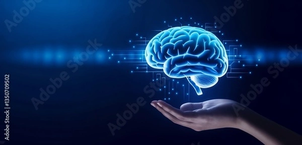 Fototapeta Illuminated Brain Above Hand Symbolizing Knowledge and Technology