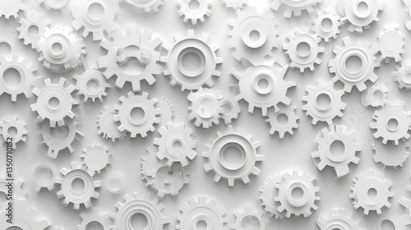 Fototapeta Abstract white gears background, mechanical design, geometric pattern, technical concept, for website or presentation