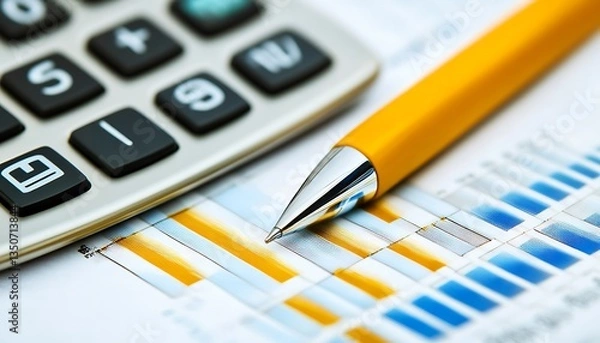 Obraz 그래프 위에 펜을 찍고 있는 남성, AI 생성